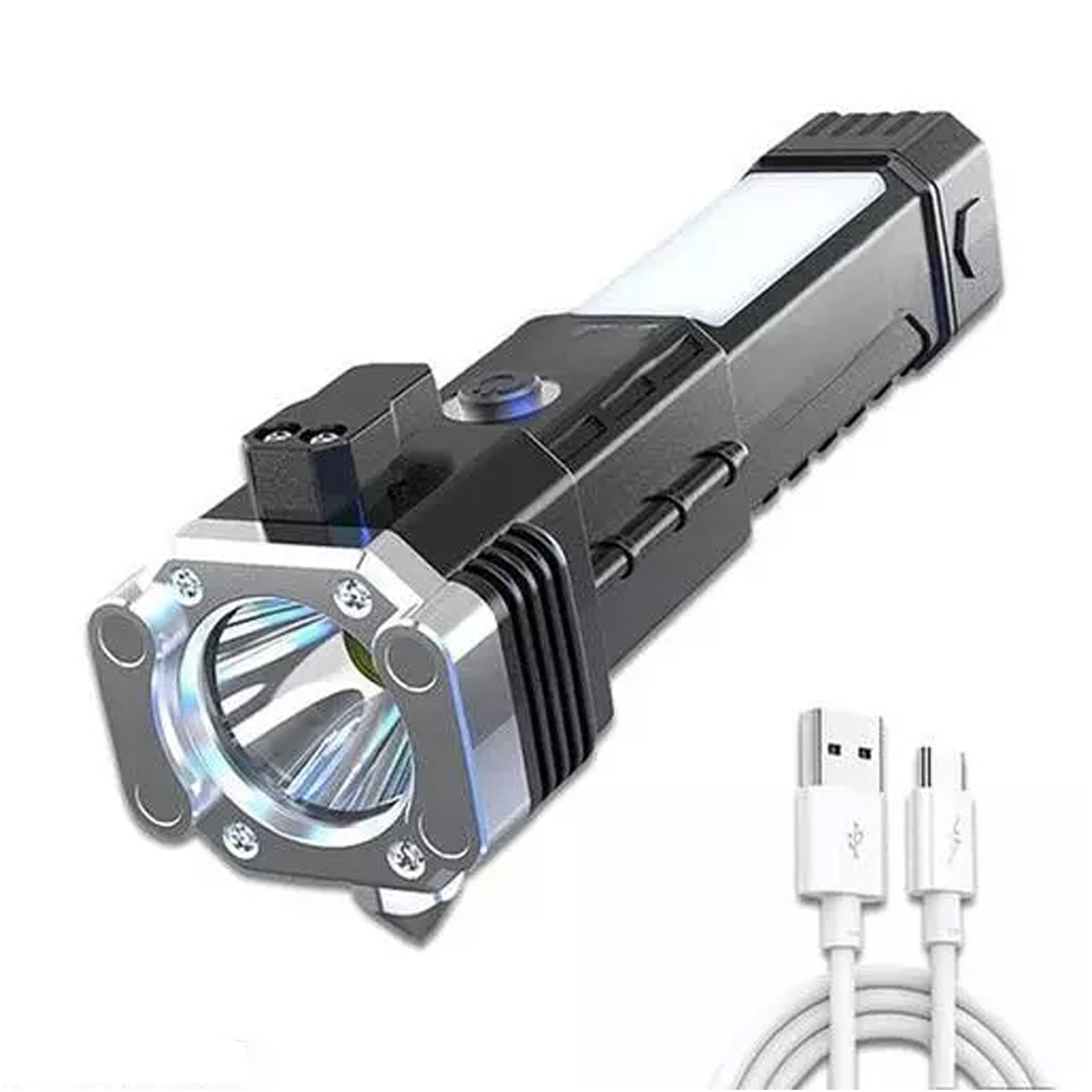 1524 Portable 3w Rechargeable Torch LED Flashlight Long Distance Beam Range, Hammer and Strong Magnets, Window Glass and Seat Belt Cutter 4 Modes for Car Camping Hiking Indoor Outdoor 1524 Portable 3w Rechargeable Torch LED Flashlight Long Distance Beam Range, Hammer and Strong Magnets, Window Glass and Seat Belt Cutter 4 Modes for Car Camping Hiking Indoor Outdoor
